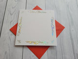 Card blanks and envelopes, 6" square, hot foil printed "Merry Christmas"