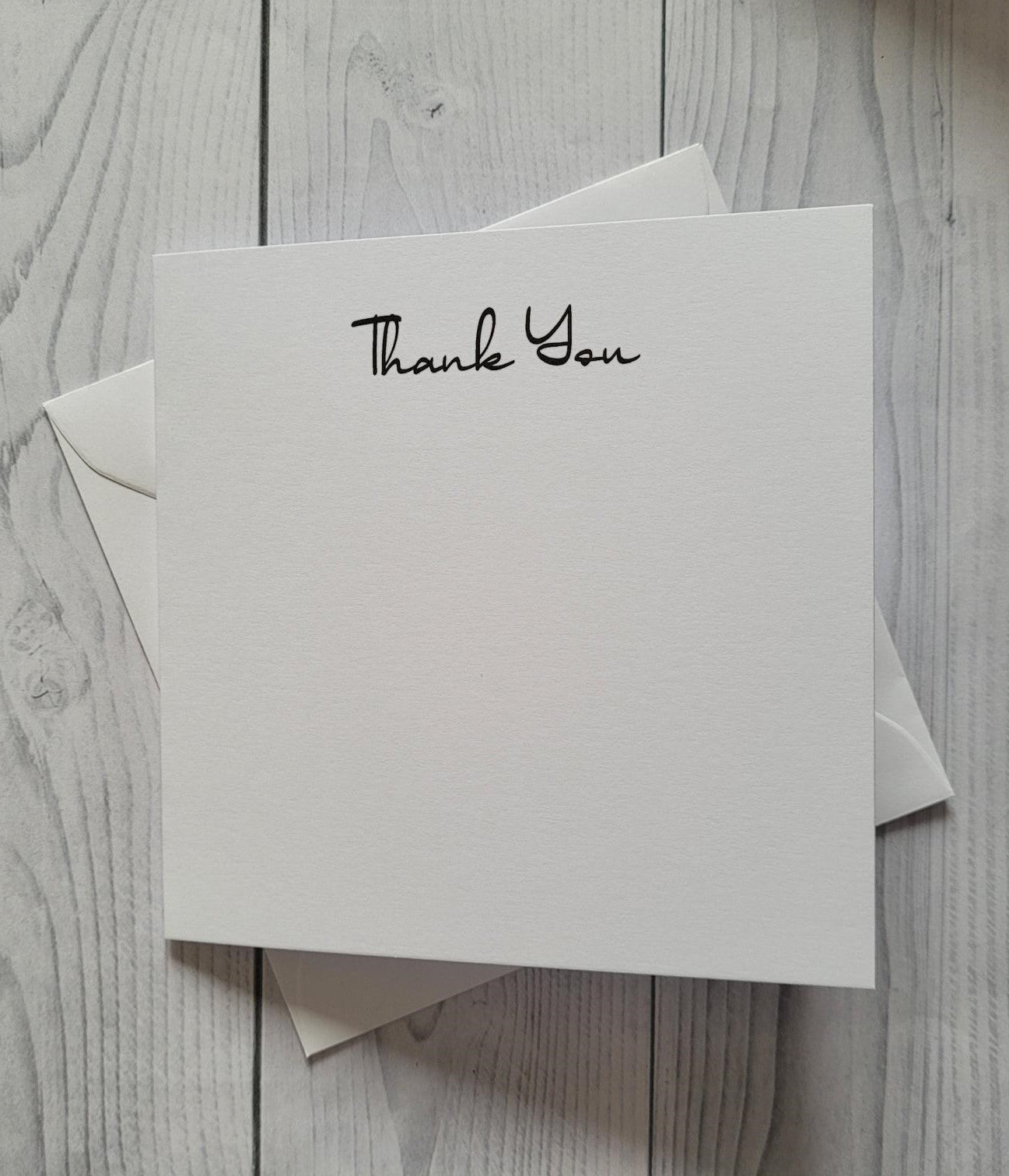 Card blanks and envelopes 6"x6", printed Thank You in black