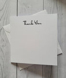 Card blanks and envelopes 6"x6", printed Thank You in black