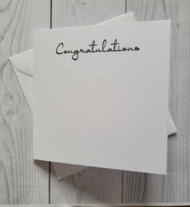 Card blanks and envelopes 6"x6", printed Congratulations in black