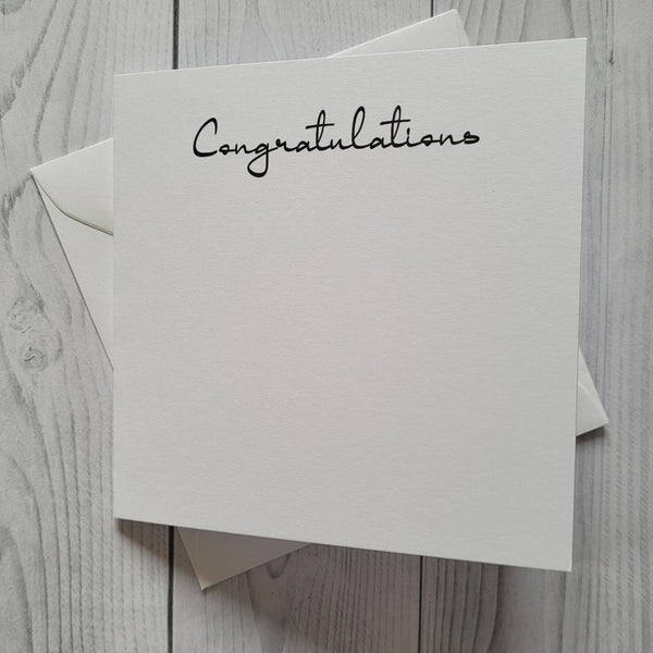 Card blanks and envelopes 6"x6", printed Congratulations in black