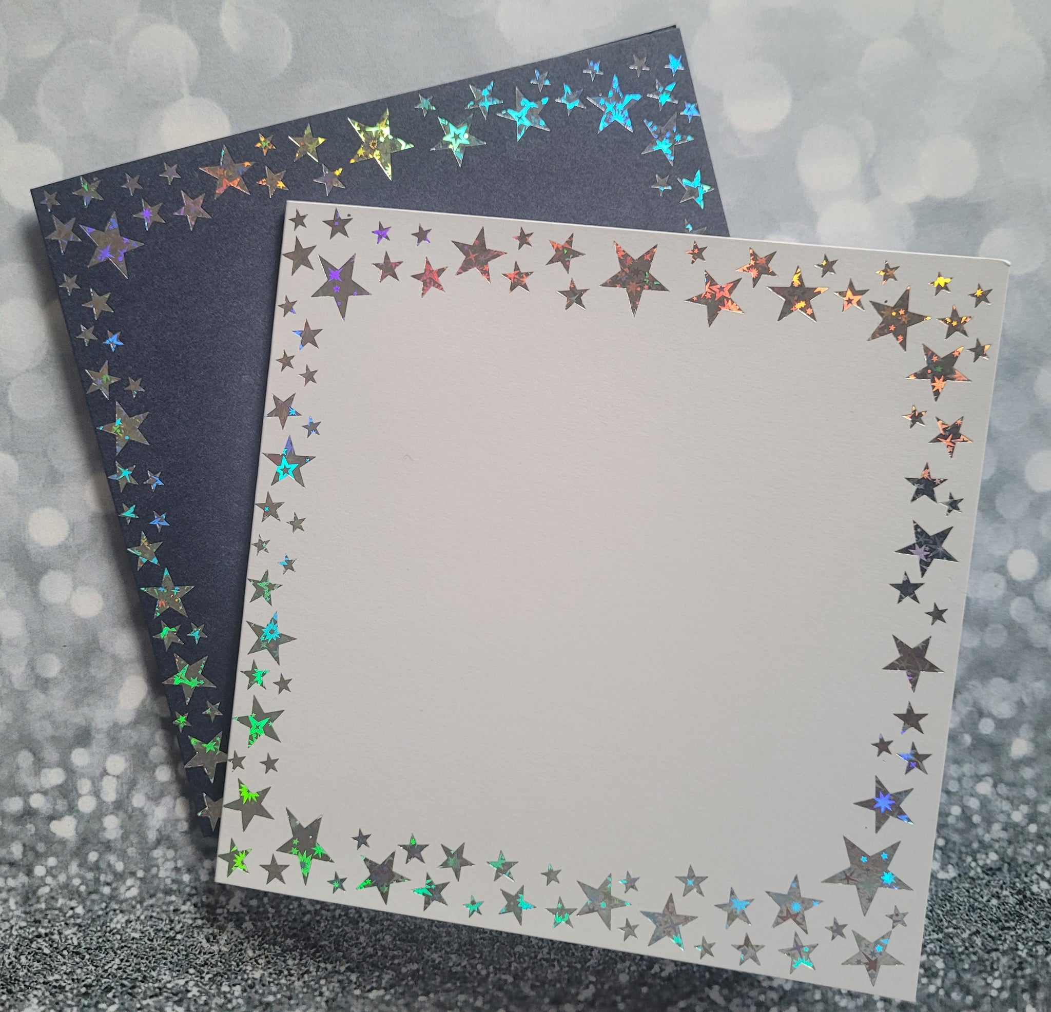 Card blanks and envelopes, 6" square, hot foil printed Star design