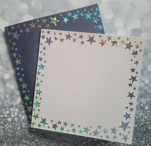 Card blanks and envelopes, 6" square, hot foil printed Star design