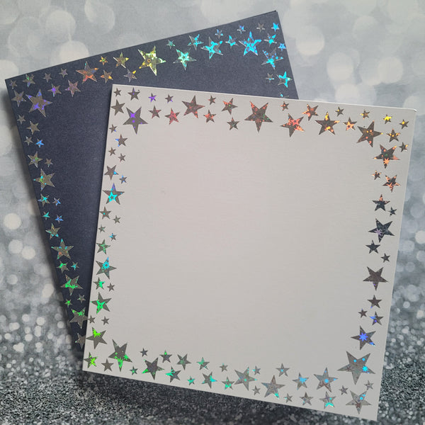 Card blanks and envelopes, 6" square, hot foil printed Star design