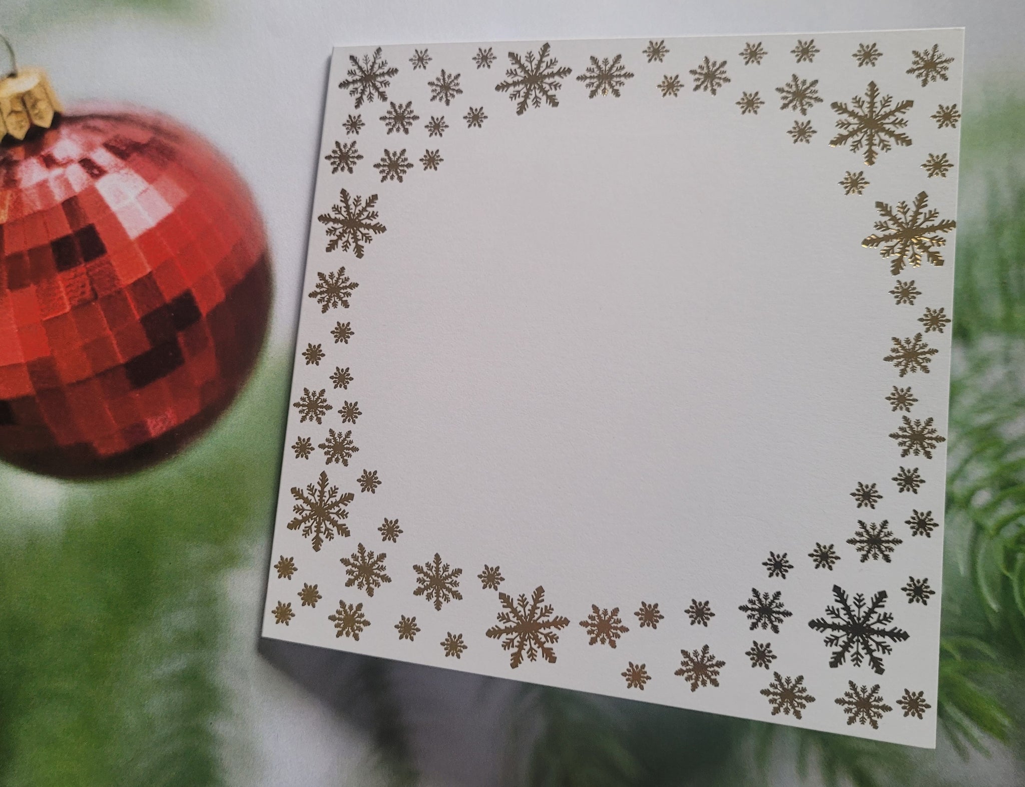 Card blanks and envelopes, 6" square, hot foil printed Snowflake design