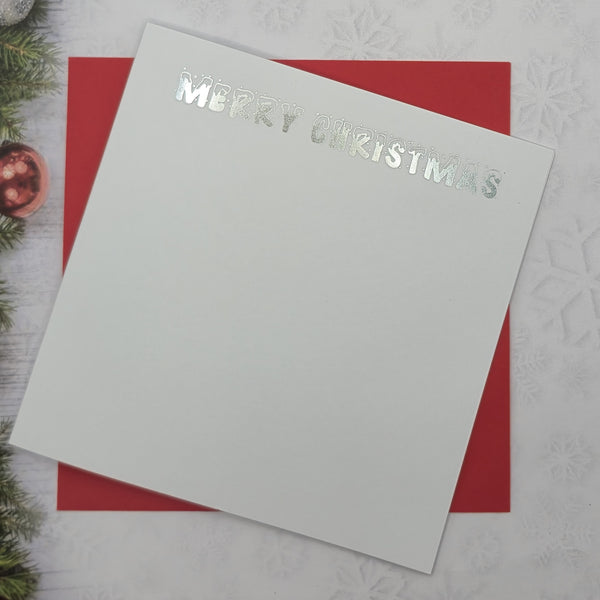 Card blanks and envelopes, 6" square, hot foil printed "Merry Christmas"
