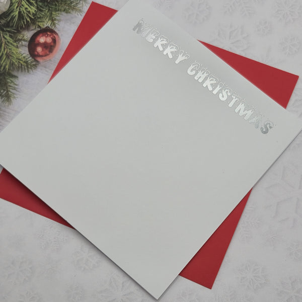 Card blanks and envelopes, 6" square, hot foil printed "Merry Christmas"