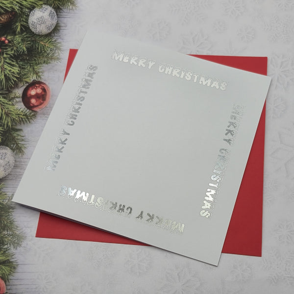 Card blanks and envelopes, 6" square, hot foil printed "Merry Christmas"