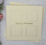 Pack of 5, Cream card printed Merry Christmas with 4 square design in Gold