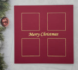 Pack of 5, Red card printed Merry Christmas with 4 square design in Gold