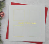 Pack of 5, White card printed Merry Christmas with 4 square design in Gold