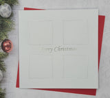 Pack of 5, White card printed Merry Christmas with 4 square design in Silver