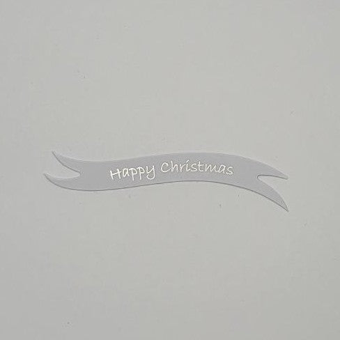 Banners - Happy Christmas White card printed Silver