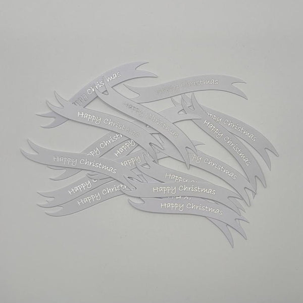 Banners - Happy Christmas White card printed Silver