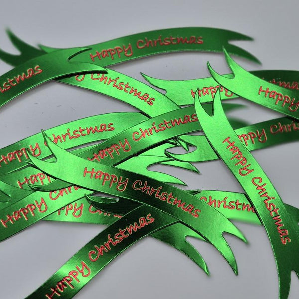 Banners - Happy Christmas Green card printed Red