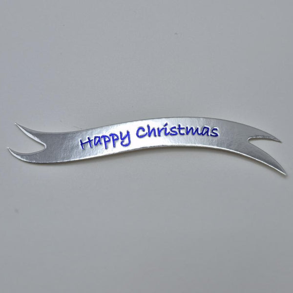 Banners - Happy Christmas Silver card printed Blue