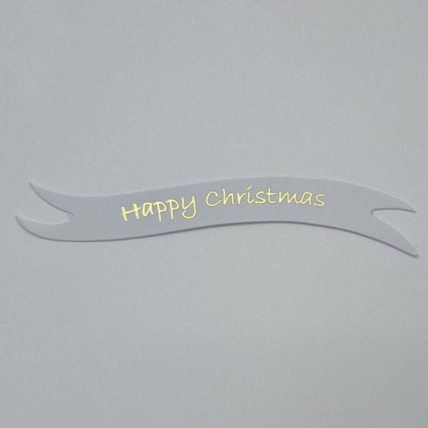 Banners - Happy Christmas White card printed Gold