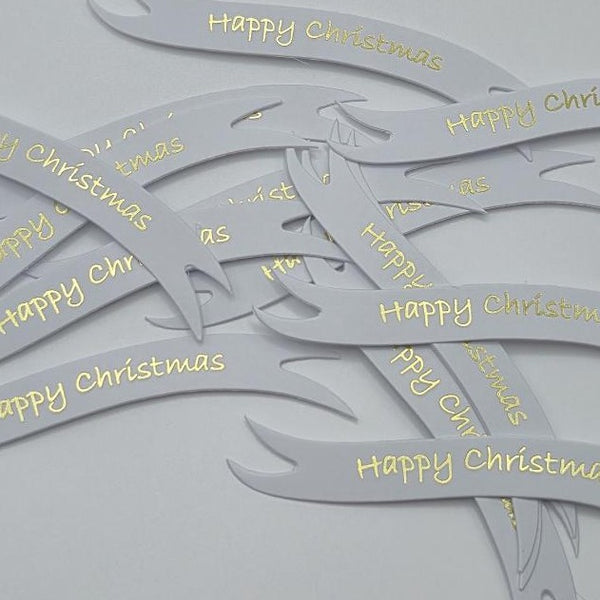 Banners - Happy Christmas White card printed Gold