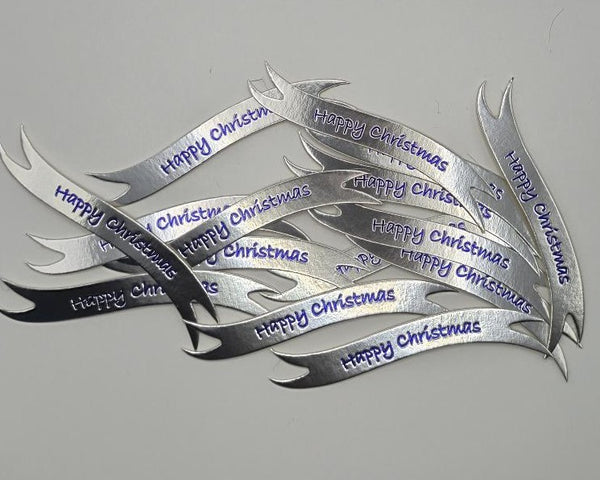 Banners - Happy Christmas Silver card printed Blue