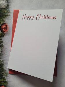 Card blanks and envelopes A6, pack of 5, hot foil printed "Happy Christmas Printed Red