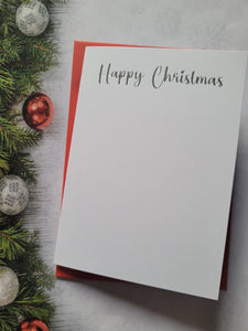 Card blanks and envelopes A6, pack of 5, hot foil printed "Happy Christmas Printed Silver