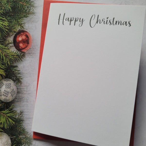 Card blanks and envelopes A6, pack of 5, hot foil printed "Happy Christmas Printed Silver