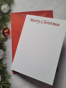 Card blanks and envelopes A6, pack of 5, hot foil printed Merry Christmas Printed Red