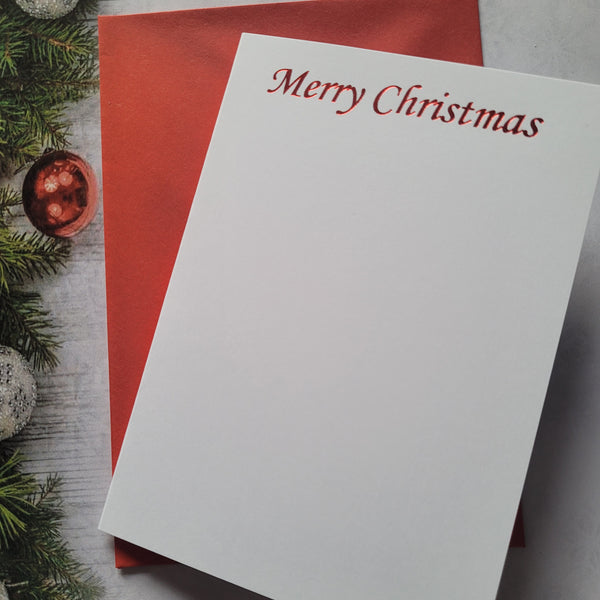 Card blanks and envelopes A6, pack of 5, hot foil printed Merry Christmas Printed Red