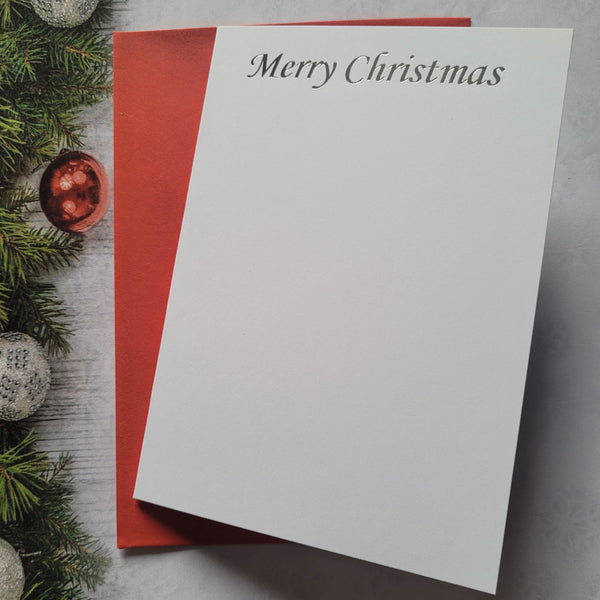 Card blanks and envelopes A6, pack of 5, hot foil printed Merry Christmas Printed Silver