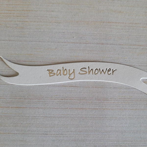 Banners - Baby Shower. Silver on White card. Pack of 10