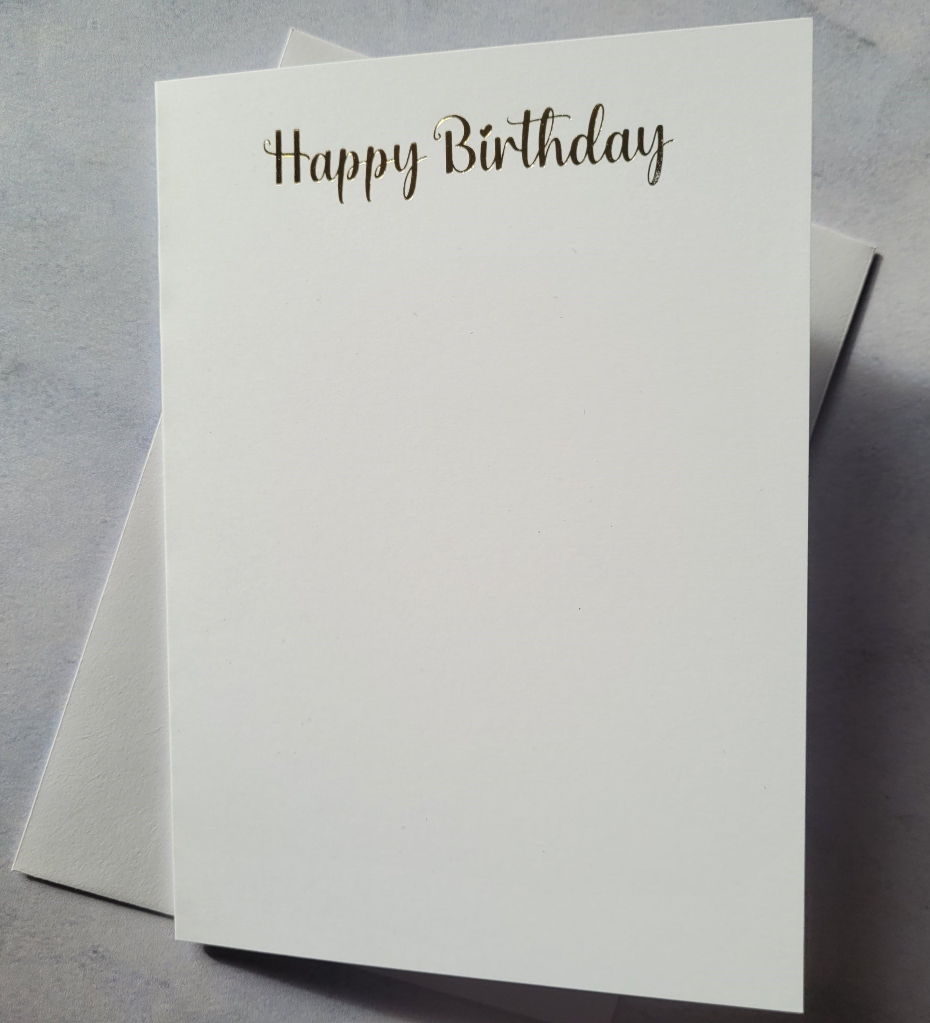 Card blanks and envelopes 7"x5", pack of 5, hot foil printed "Happy Birthday"