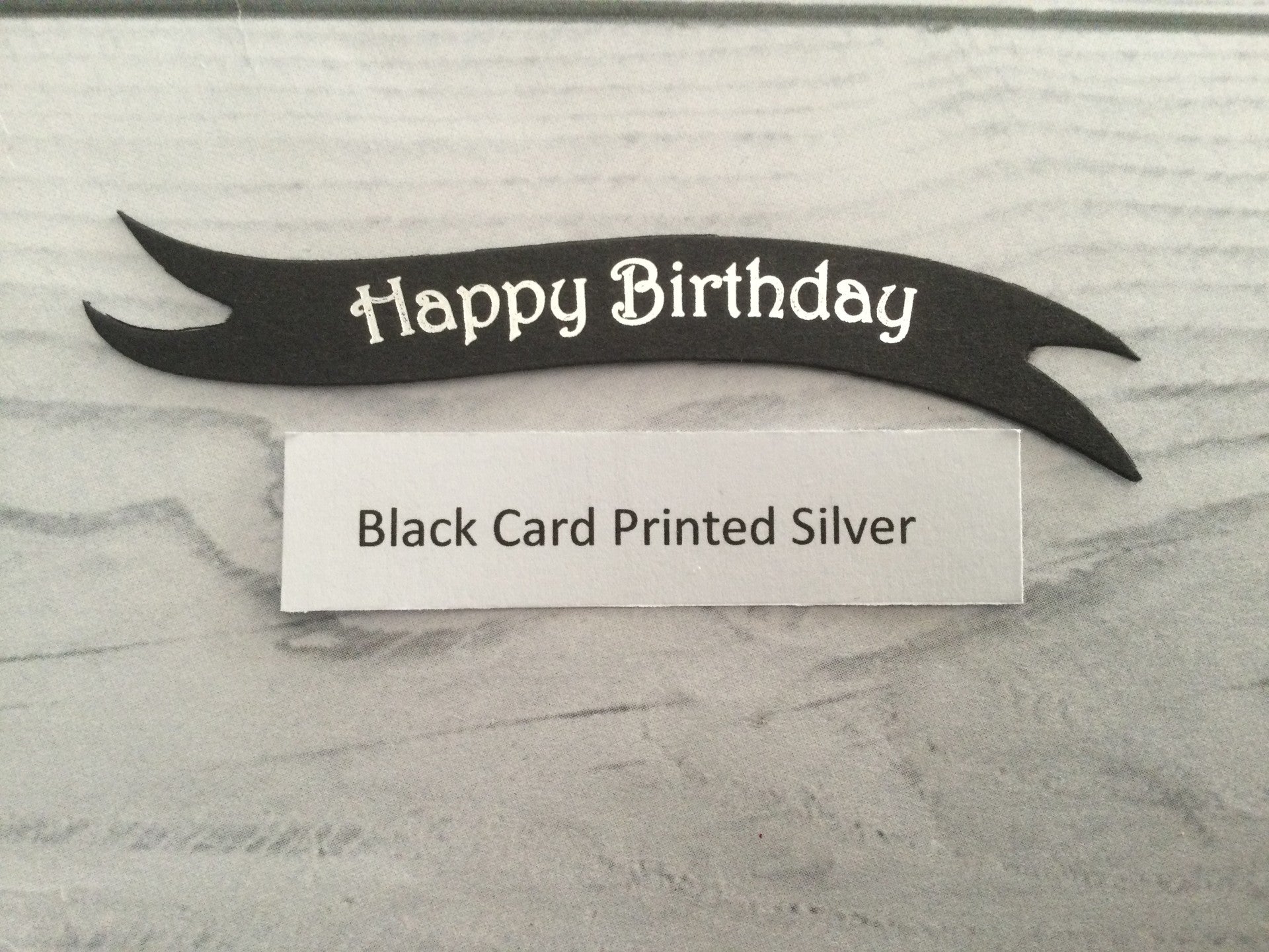 Banners - Happy Birthday Silver print on Black Card