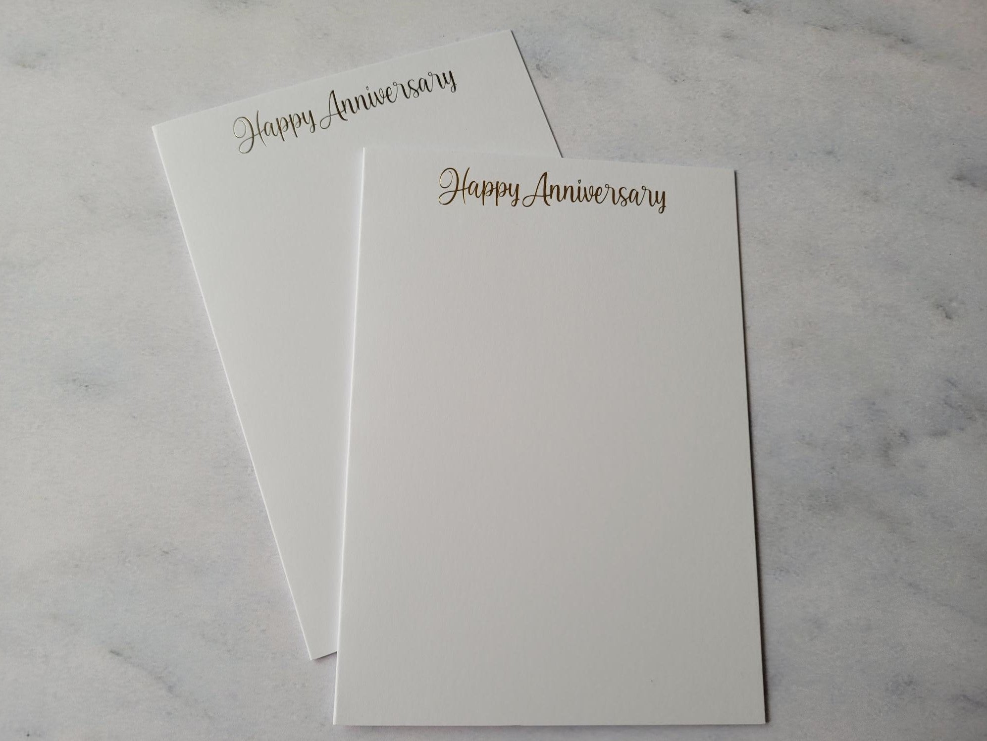 Card blanks and envelopes 7"x5", pack of 5, hot foil printed "Happy Anniversary"