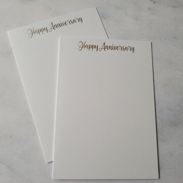 Card blanks and envelopes 7"x5", pack of 5, hot foil printed "Happy Anniversary"
