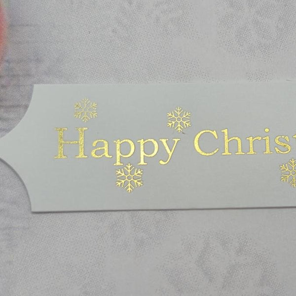 Toppers - Happy Christmas. Gold print on White card. Pack of 30