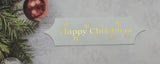 Toppers - Happy Christmas. Gold print on White card. Pack of 30