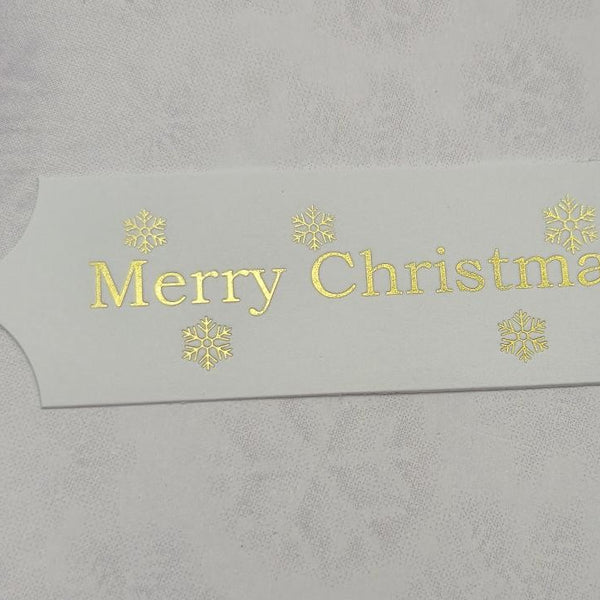 Toppers - Merry Christmas. Gold print on White card. Pack of 30