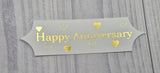 Toppers - Happy Anniversary. Gold on White card. Pack of 10