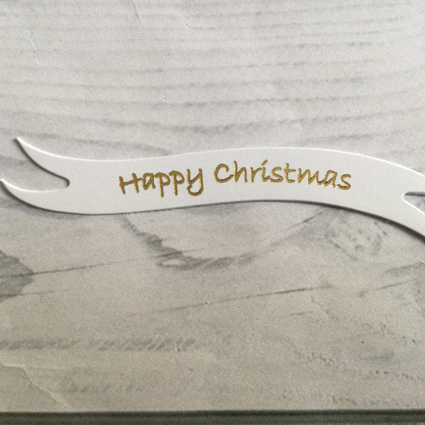 Banners - Happy Christmas White card printed Gold