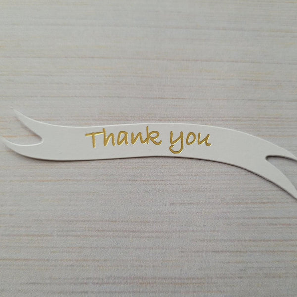 Banners - Thank You. Gold on White card. Pack of 30