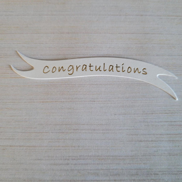 Banners - Congratulations Gold print on White card. Pack of 10
