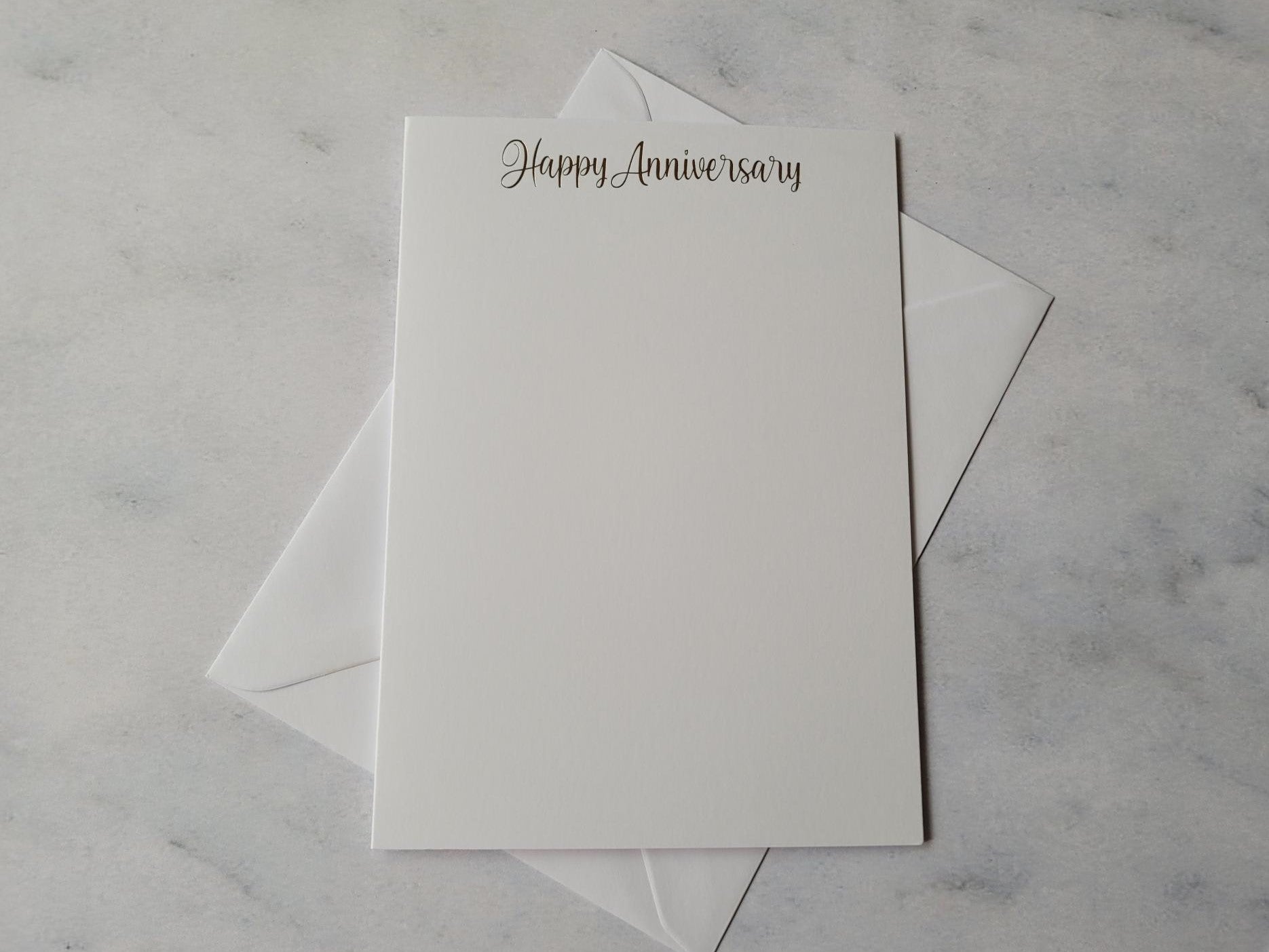 Card blanks and envelopes 7"x5", pack of 5, hot foil printed "Happy Anniversary"