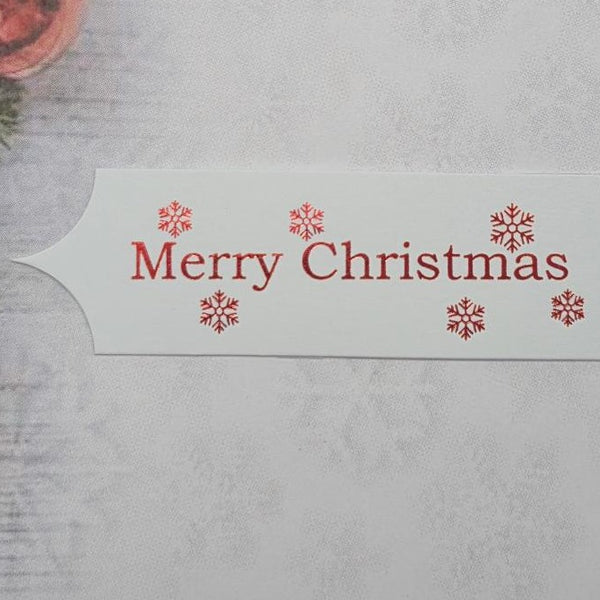 Toppers - Merry Christmas. Red print on White card. Pack of 30