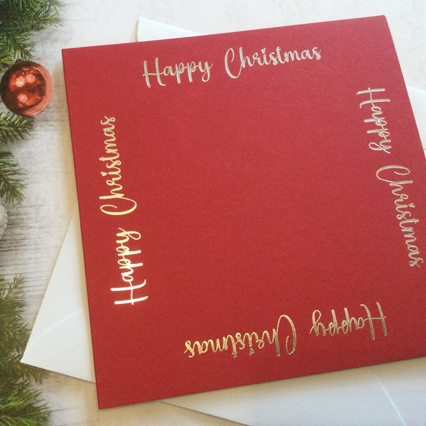 Card blanks and envelopes, 6" square, hot foil printed Happy Christmas