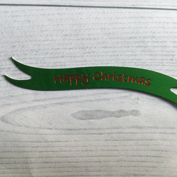 Banners - Happy Christmas Green card printed Red