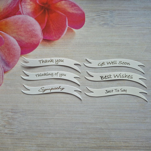 60 banners - Sentiment bundle Silver print on White card