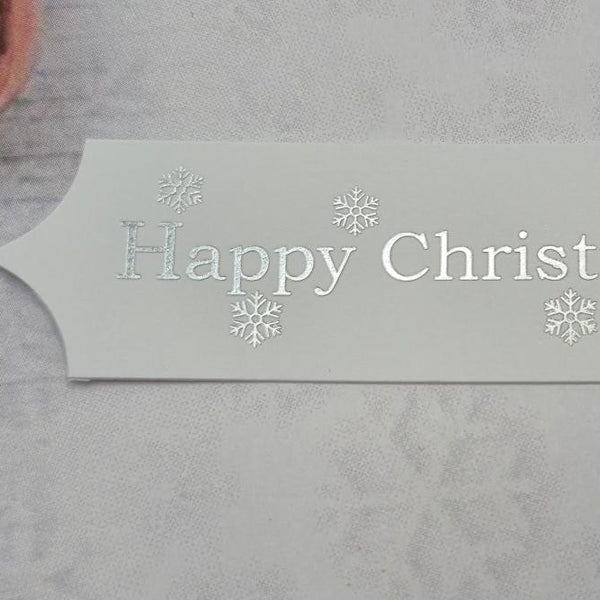 Toppers - Merry Christmas. Silver print on White card. Pack of 30