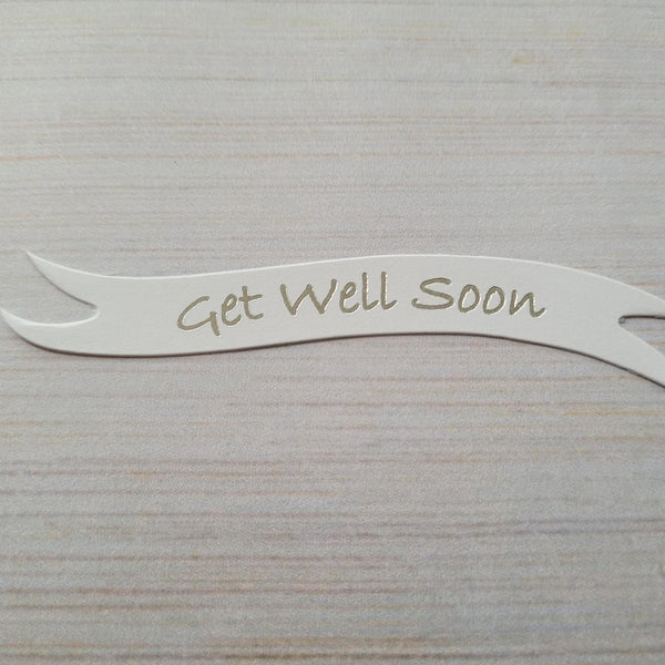 Banners - Get Well Soon. Silver on White card. Pack of 10