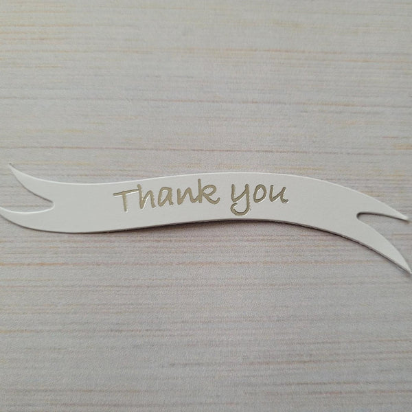 Banners - Thank You. Silver on White card. Pack of 30