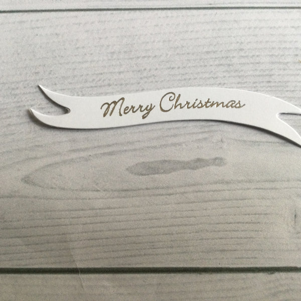 Banners - Merry Christmas White card printed Silver